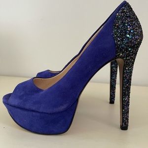 Boutique 9 Blue Glitter Suede Stilettos $49. Sz 7